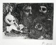 Pablo Picasso-Femme Nue Assise et Trois Tetes Barbues  1934