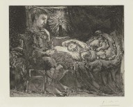 Pablo Picasso-Garçon et dormeuse à la chandelle  from La Suite Vollard  1934