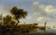 Salomon van Ruysdael River Landscape with a Church in the Distance 