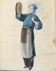 Watercolor of musician playing frame drum