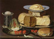 Clara Peeters-Still Life with Cheeses, Artichoke, and Cherries