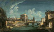 Michele Marieschi - Capriccio with Buildings on a River by a Bridge, 1730-1735