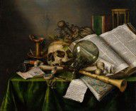 Edwaert Collier Vanitas Still Life with Books and Manuscripts and a Skull 
