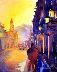8317987_Watercolor_Painting_Of_Street_And_Church_Morelia_Mexico