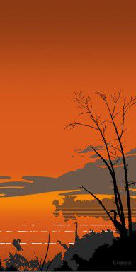 12298975_Abstract_Tropical_Birds_Sunset_Large_Pop_Art_Nouveau_Landscape_-_Left_Side