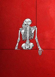 14223114_Memento_Mori_-_Silver_Human_Skeleton_On_Red_Canvas
