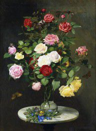 10196391_A_Bouquet_Of_Roses_In_A_Glass_Vase_By_Wild_Flowers_On_A_Marble_Table