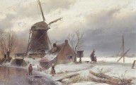 15745803_A_Frozen_River_Landscape_With_A_Windmill