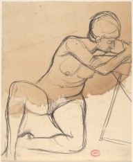 Untitled [female nude seated on floor with arms on a chair seat]-ZYGR122597