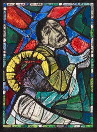 Albert Birkle-Simon hilft Jesus das Kreuz zu tragen (Farbentwurf f�r ein Bleiglasfenster). Um 1958.