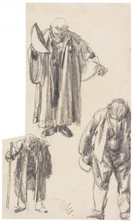 Adolph von Menzel-Drei Figurenstudien (Der Zerbrochene Krug). 1877.