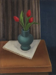 Anton R�derscheidt-Stillleben mit blauer Vase und drei Tulpen.  Um 1923.