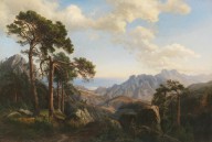 Carl Hummel-Aussicht vom Col di Sorba bei Vivario mit Pinien, Korsika. 1871.