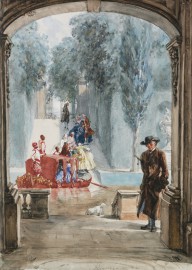 Adolph von Menzel-Rousseau im Park von Versailles. Ca. 185060.