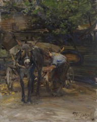 Heinrich von Z�gel-Eselfuhrwerk beim Anschirren. 1920 er Jahre.