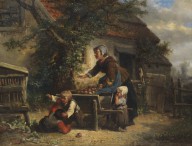 Mari (Johan Mari Henri) ten Kate-Streit um einen Apfel.  Wohl um 1860.
