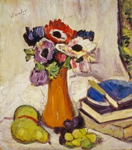 9709------Still Life with Anemones and Fruit_George Leslie Hunter