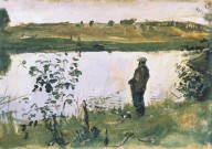 俄罗斯 齐内达-塞莱布里阿库娃Korovin 河岸上的绘画者 油画 85x60
