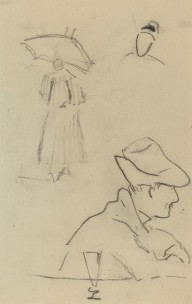 A Person Holding an Umbrella and a Seated Man with a Hat and a Glass [verso]-ZYGR74214
