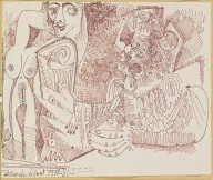 Pablo Picasso-Nu debout et homme tenant un Verre  1972