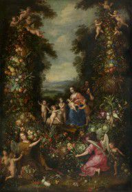 Pieter van Avont - The Holy Family surrounded by a Garland of Flowers, Vegetables and Fruit
