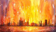 9975454_Watercolor_Painting_Of_Skycrapers_Of_Downtown_Chicago_As_Viewed