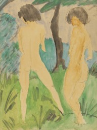 Otto Mueller-Zwei weibliche Akte in Landschaft. Um 1925.