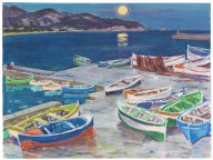 Arnold Balw�-Fischerboote am Abend (Marina di Campo, Insel Elba). 1960s.