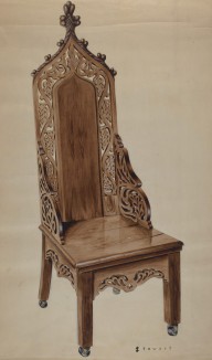 Chair with Carved Grape Leaf Decoration and Gothic Top-ZYGR16577