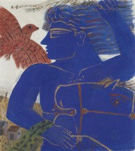 Alecos Fassianos-BLUE MAN WITH BIRD