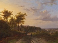 Johann Bernhard Klombeck-Landschaft mit Spazierg�ngern.  Wohl um 1850.