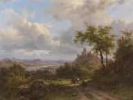 Johann Bernhard Klombeck-Landschaft mit Burg.  Wohl 1850.