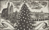 175207------View of a Square in Cracow (design for a Christmas Card)_Jozef Sekalski